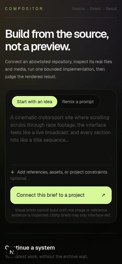 Compositor source-first interface on mobile
