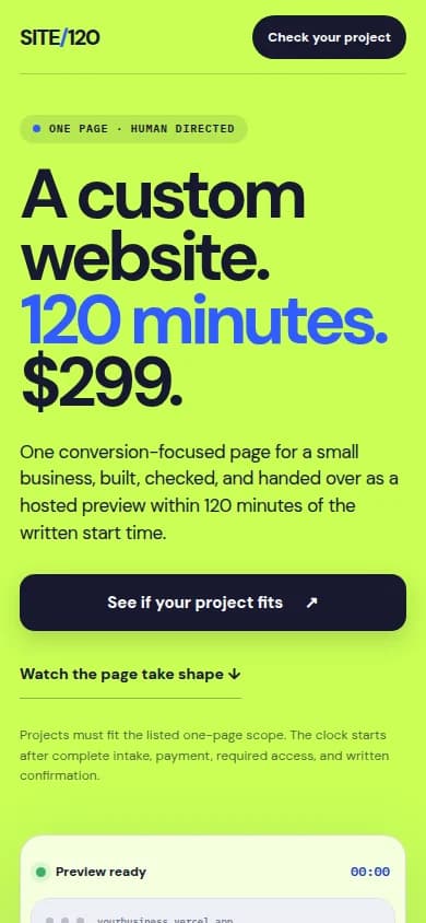 SITE/120 landing page on mobile